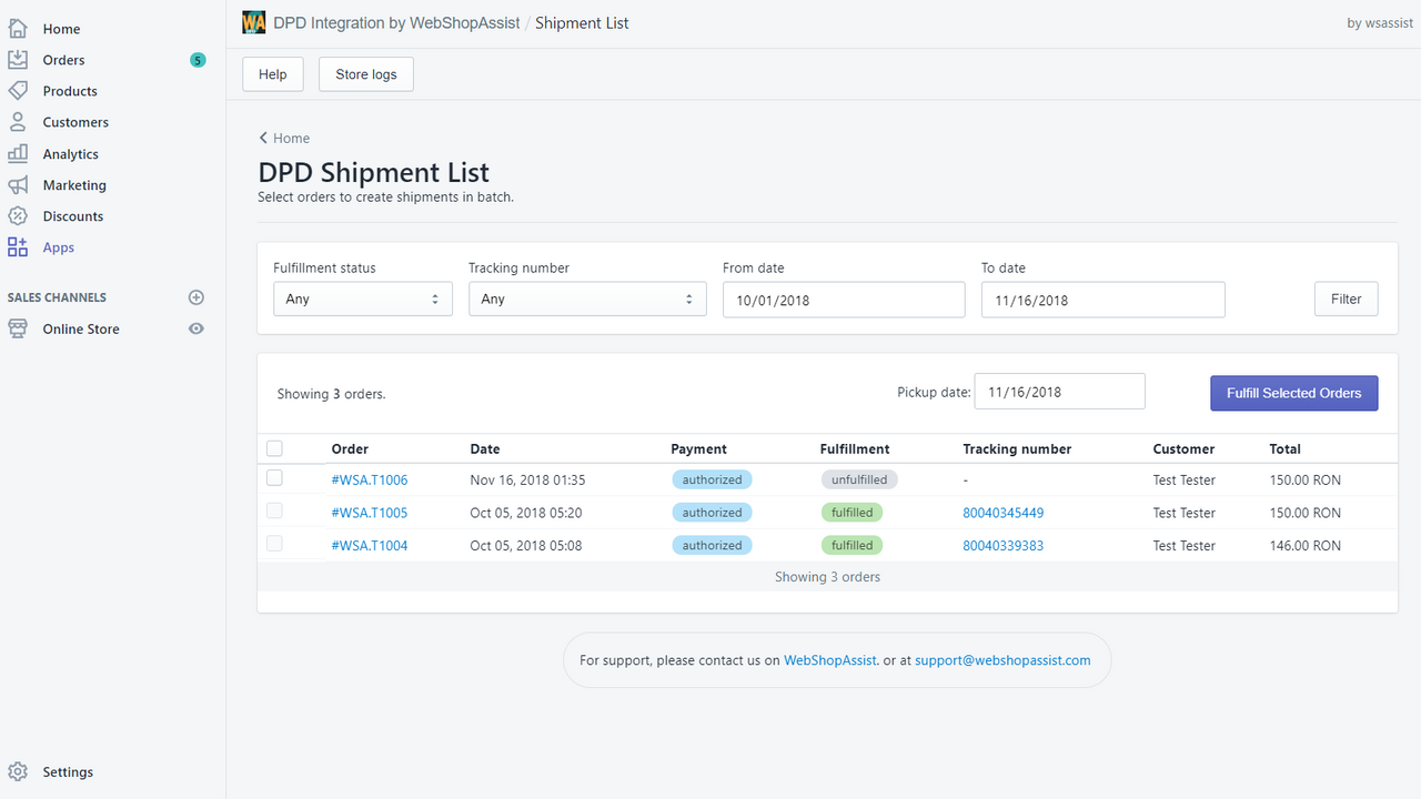 DPD batch fulfillment page