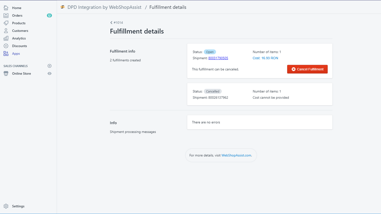 DPD fulfillment details