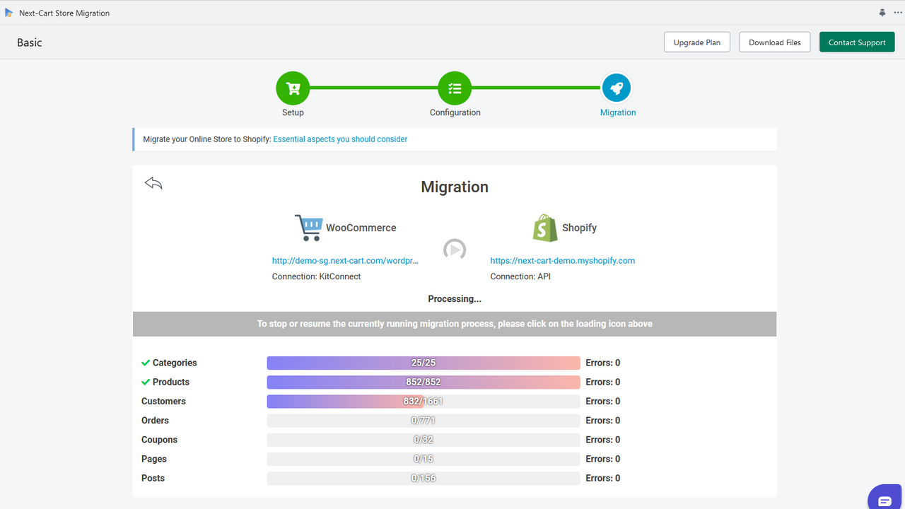 woocommerce to shopify migration processing