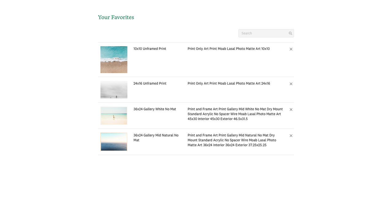 Favorites Listing View