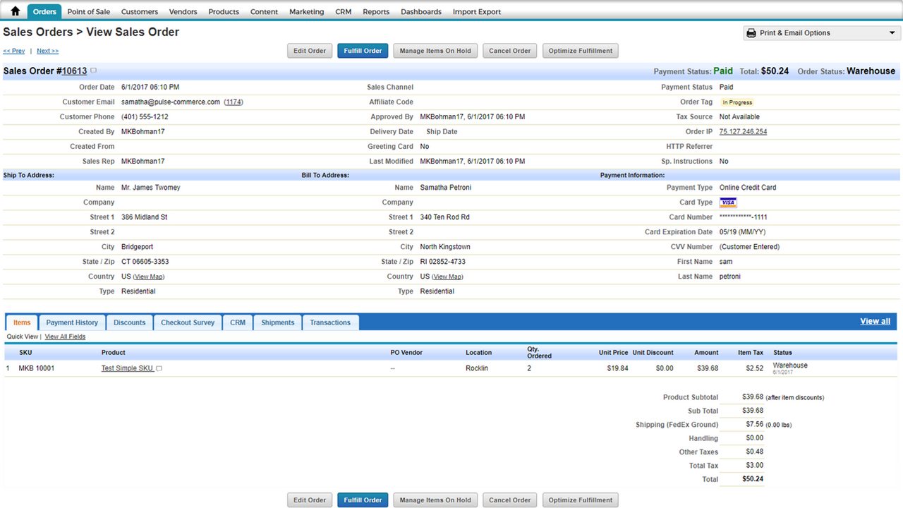 Pulse Commerce Sales Order Details