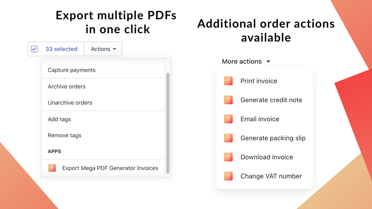 Invoice PDF Generator – order menu – print, download or email