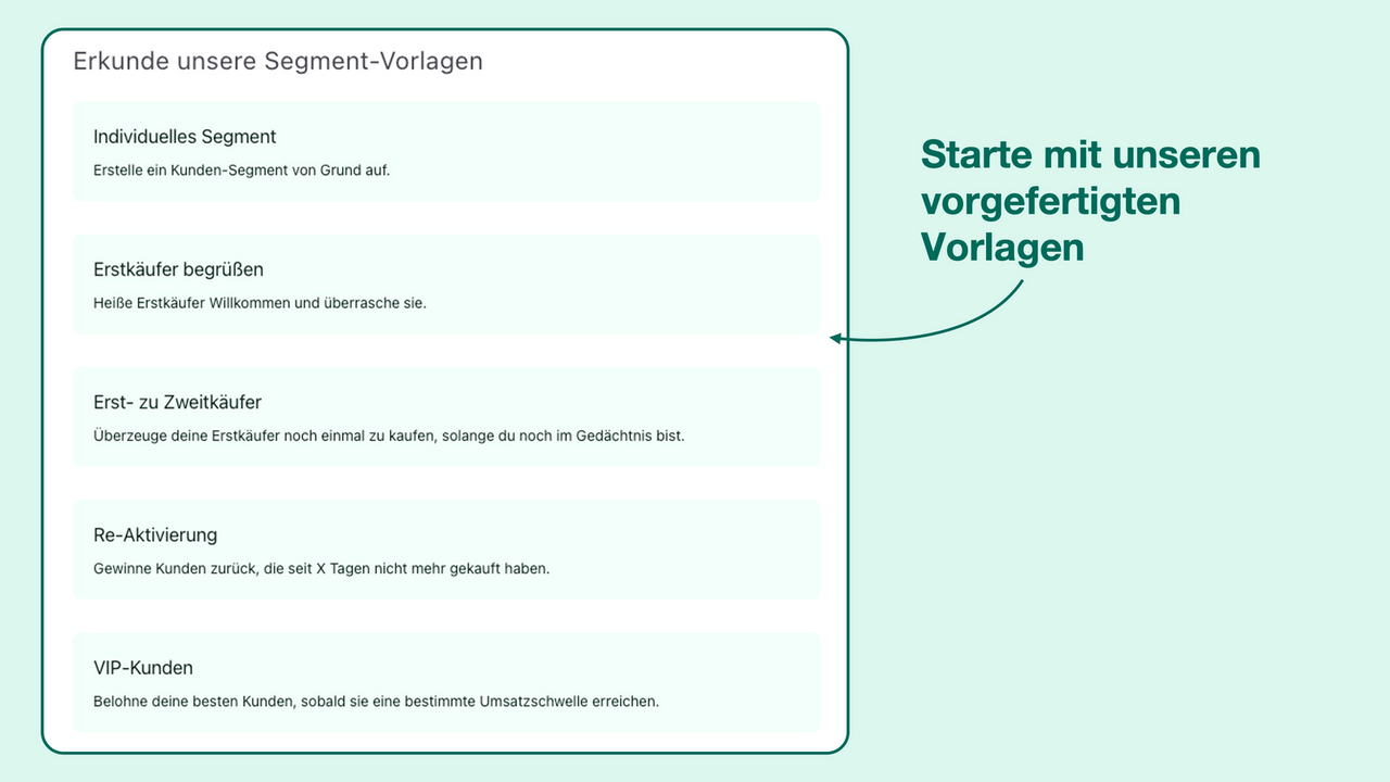 Interface für die Auswahl der Segmentvorlage