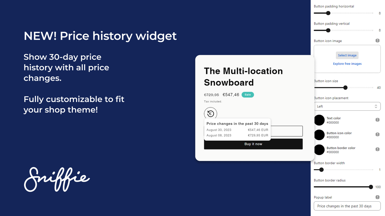 Show 30-day price history with all price changes