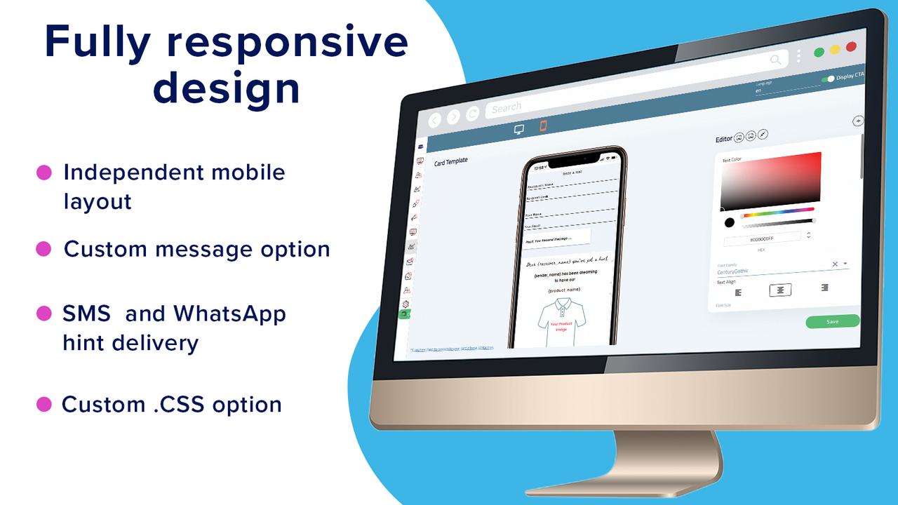 Mobile design, SMS, WhatsApp, custom colors and fonts