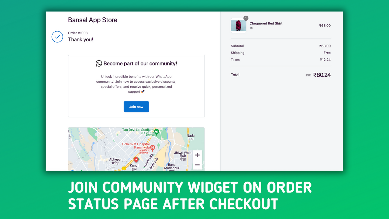 WhatsApp widget on order status page