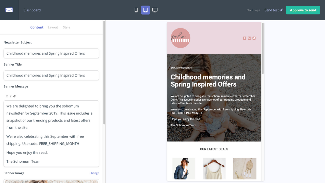 Check how newsletters look on desktop, tablet and mobile