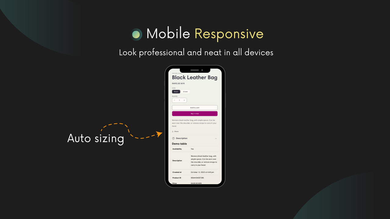 Mobile responsive. Spec table fits nicely on any devices