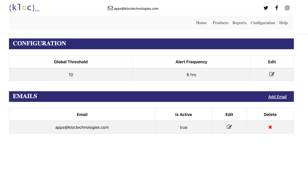 Configuration of Inventory Tracking Made Simple App By KLoc