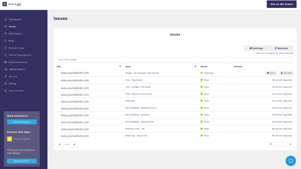 Check for SEO issues easily in one dashboard.