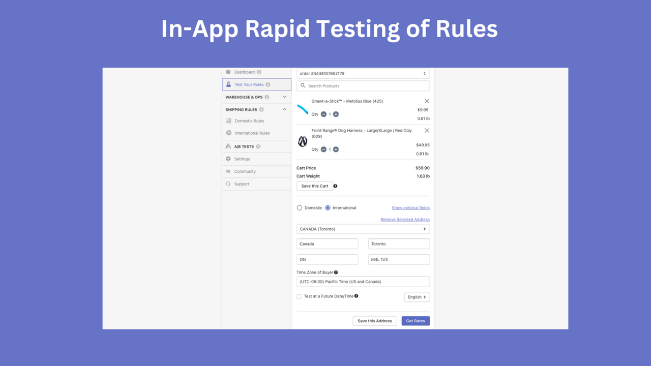 In-App Rapid Testing of Shipping Rules