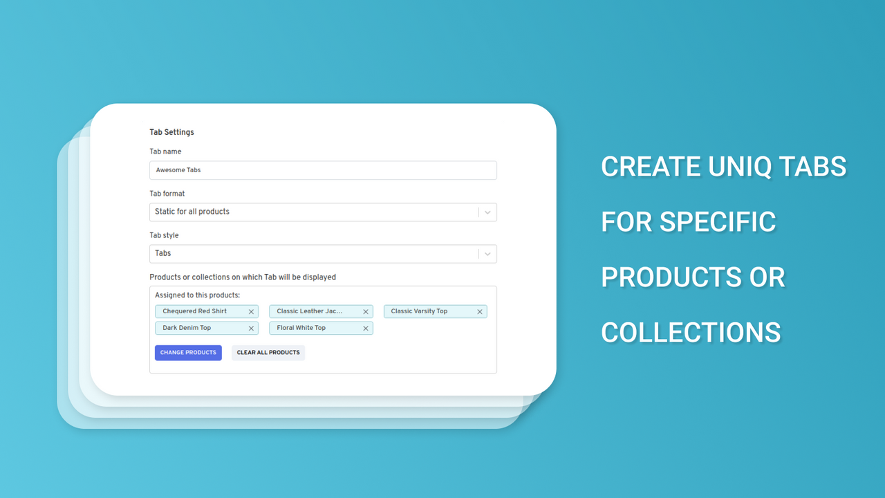 unique products and collections tabs