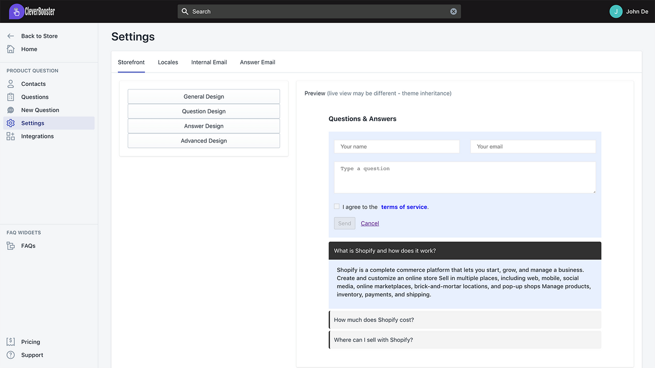 Product Questions & Answers Setting