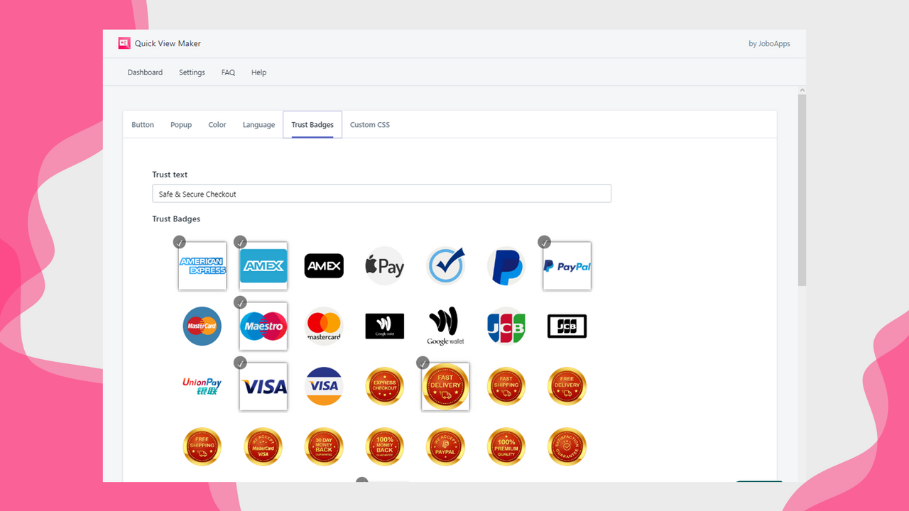quick view maker Trust Badges