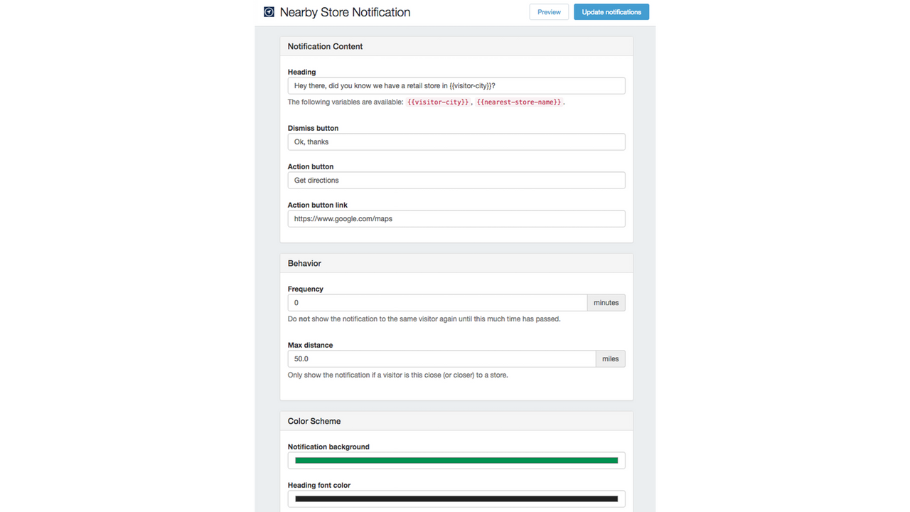 Nearby Store Notification Admin Interface