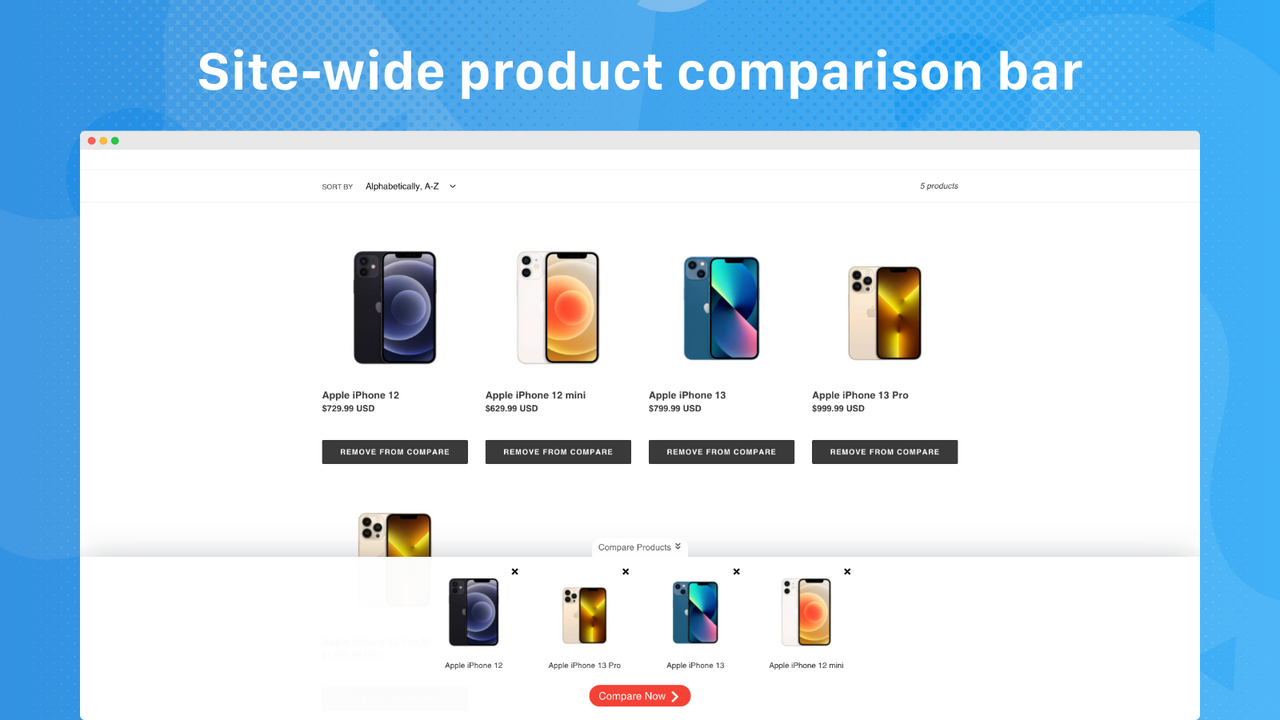 Site-wide product comparison bar