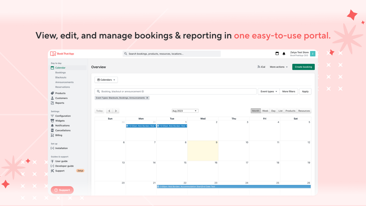 BookThatApp Admin Overview Calendar