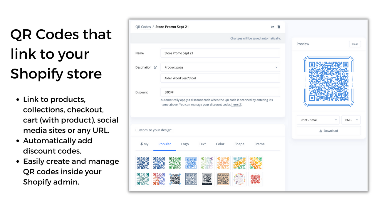 Create QR Codes that link right into your store