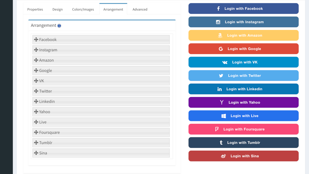 Social Login preferences