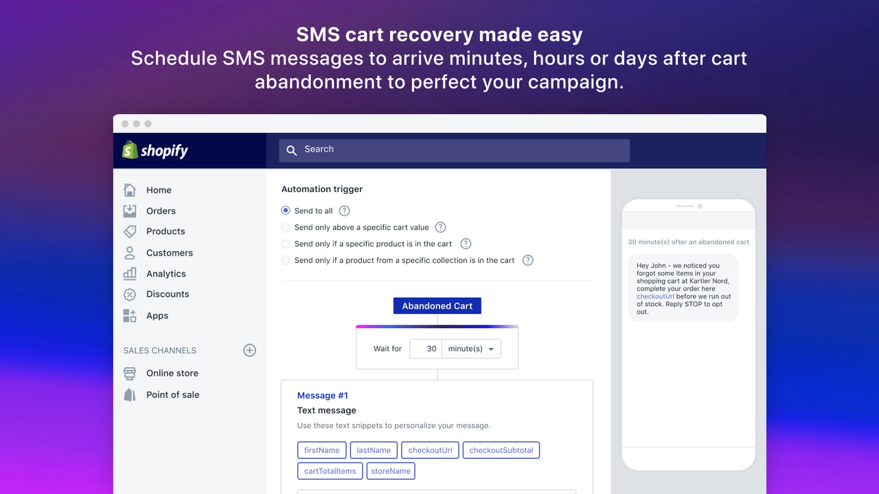 SMS Bear Recover abandoned carts with automated SMS drip