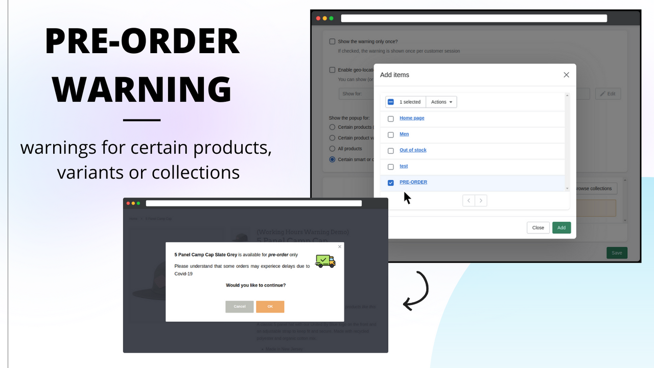 Pre-order warning for certain products variants collections