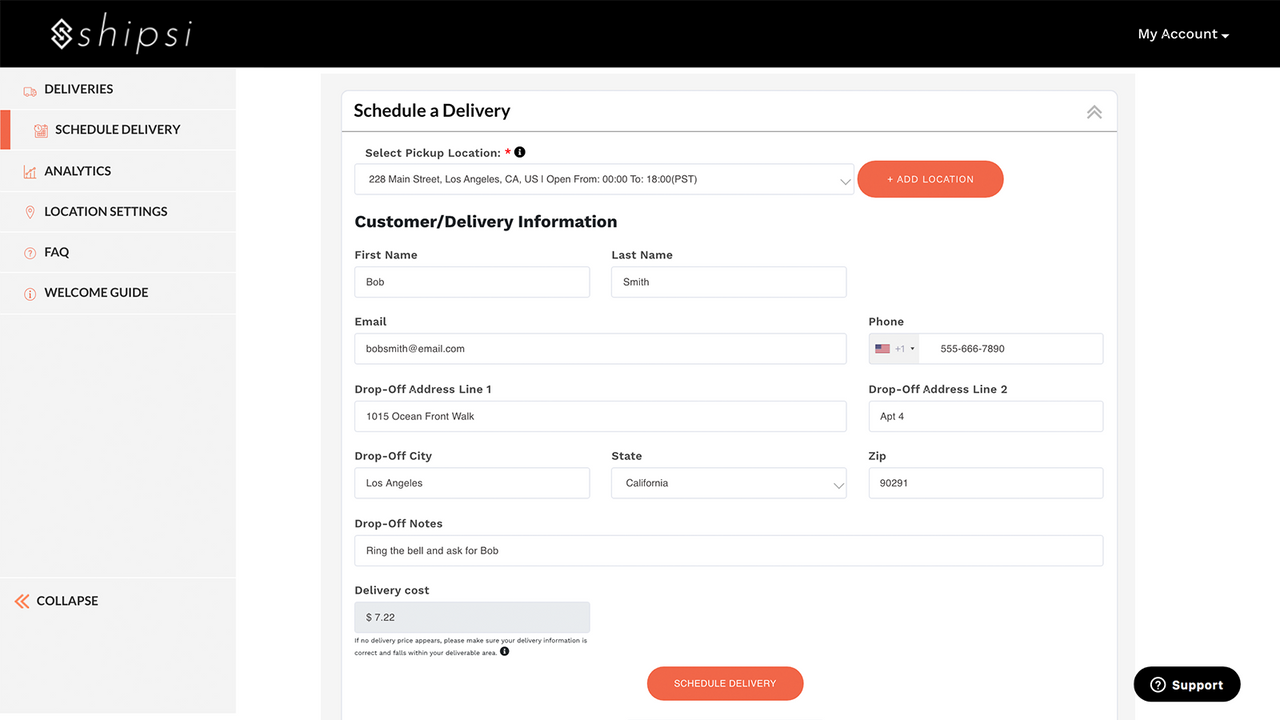 Manually Schedule Deliveries form the SHIPSI Portal