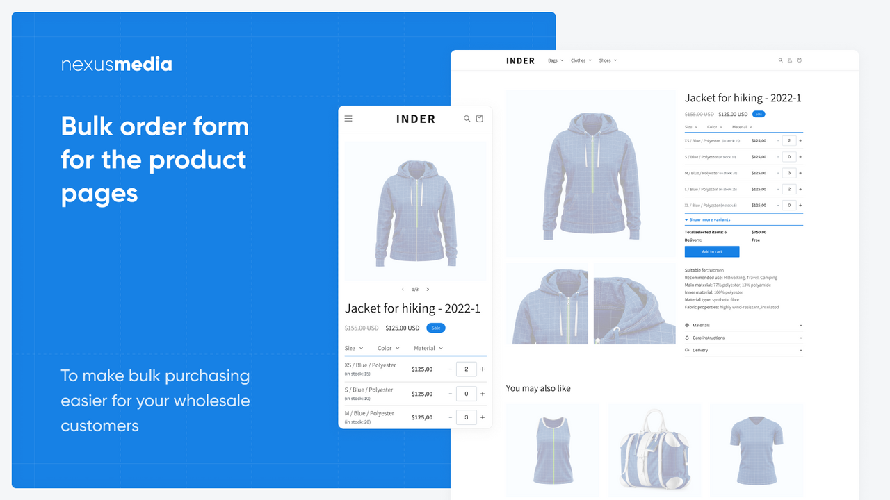 Bulk order form for the product pages