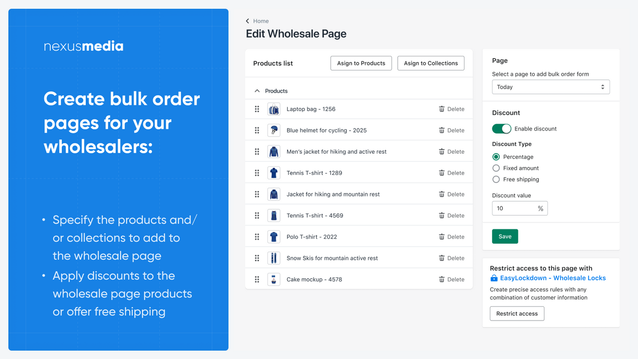 Create bulk order pages for your wholesalers