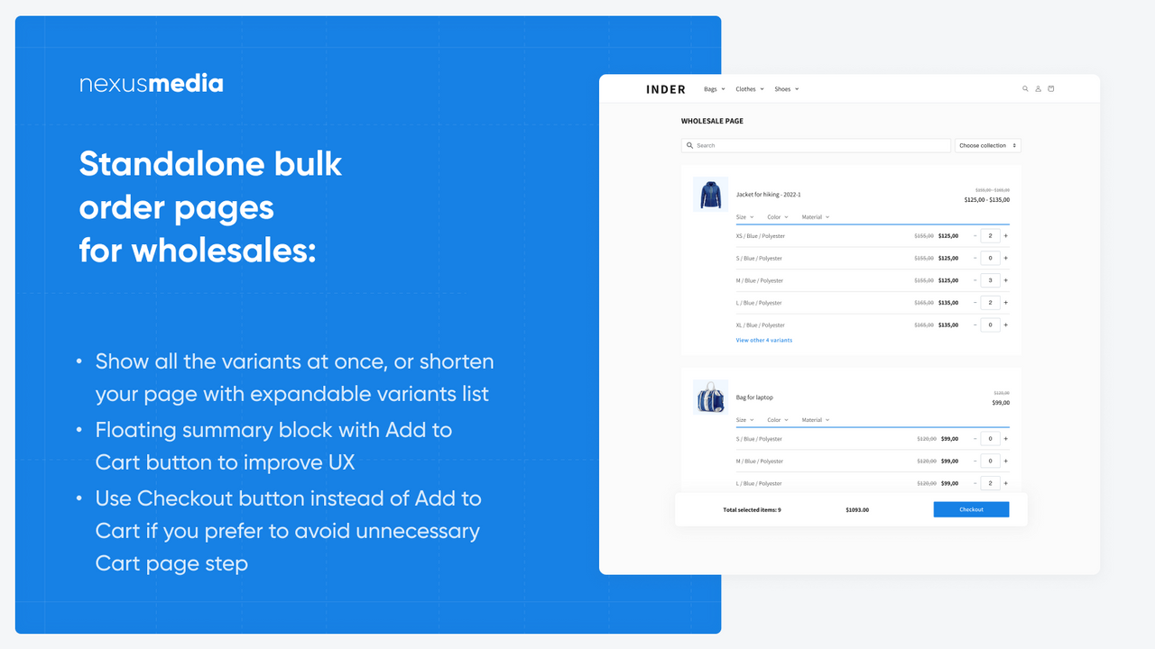 Standalone bulk order pages for wholesales: