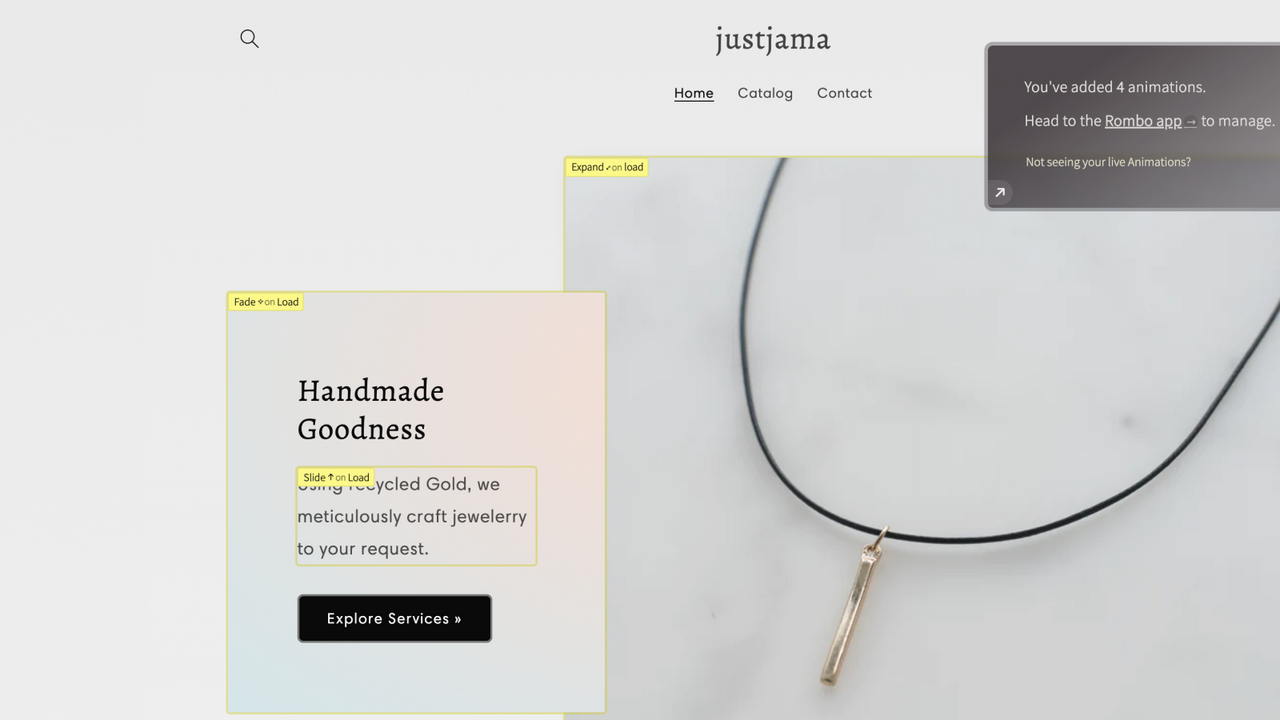 previewing rombo shopify animations from theme editor