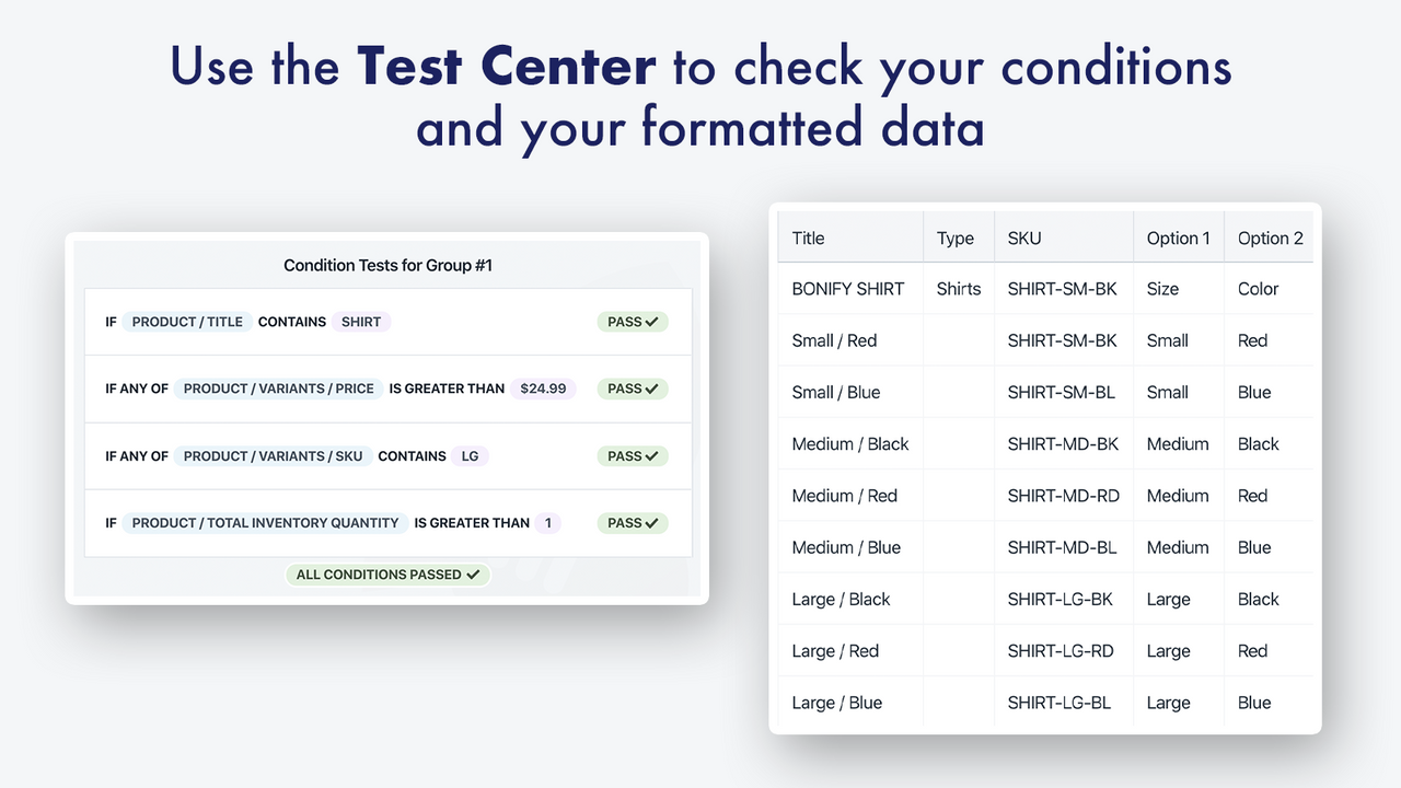 Use the Test Center to ensure accurate formatting