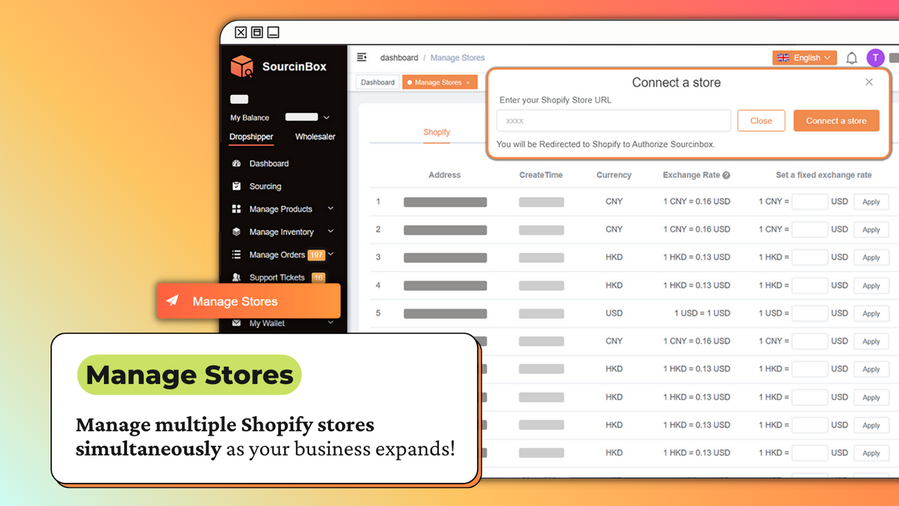 sourcinbox manage stores