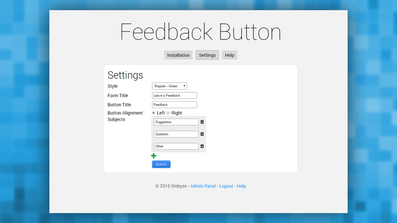 Feedback button settings