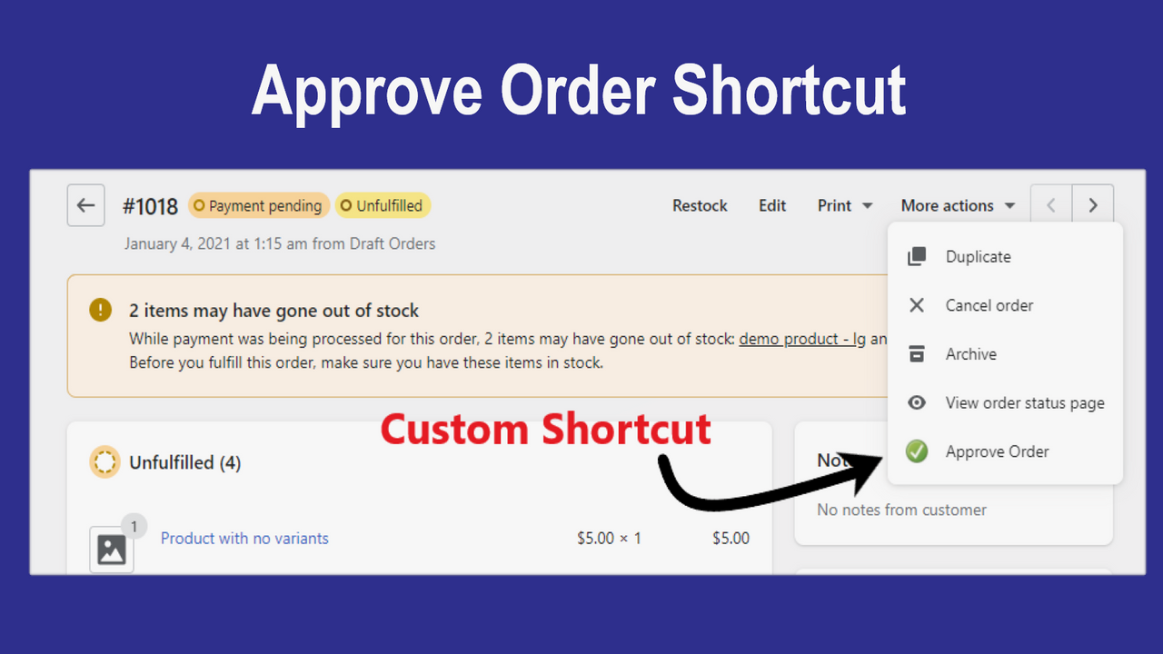 Shopify shortcut action