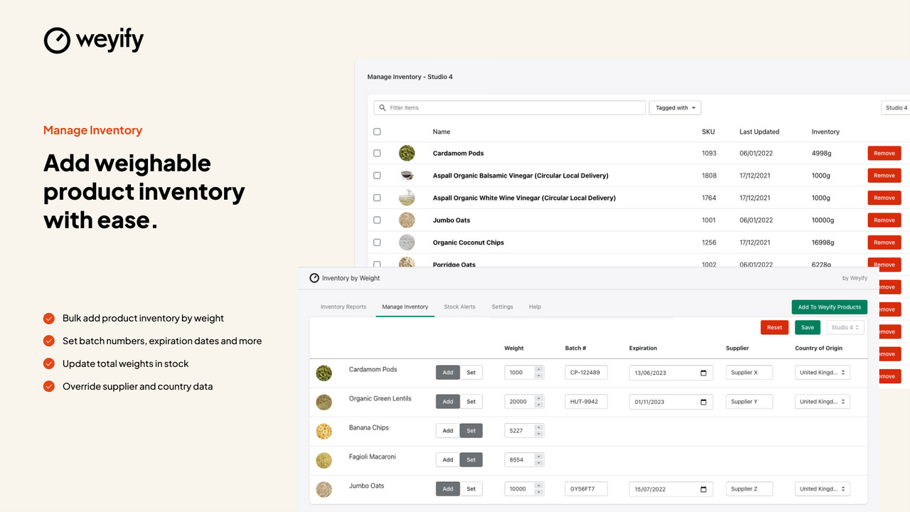 Weyify Inventory by Weight - Manage Inventory