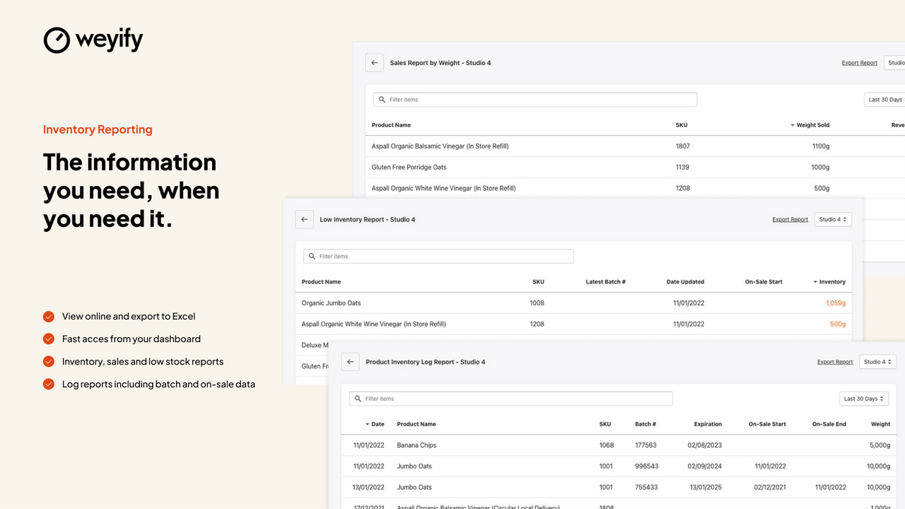 Weyify Inventory by Weight - Inventory Reporting