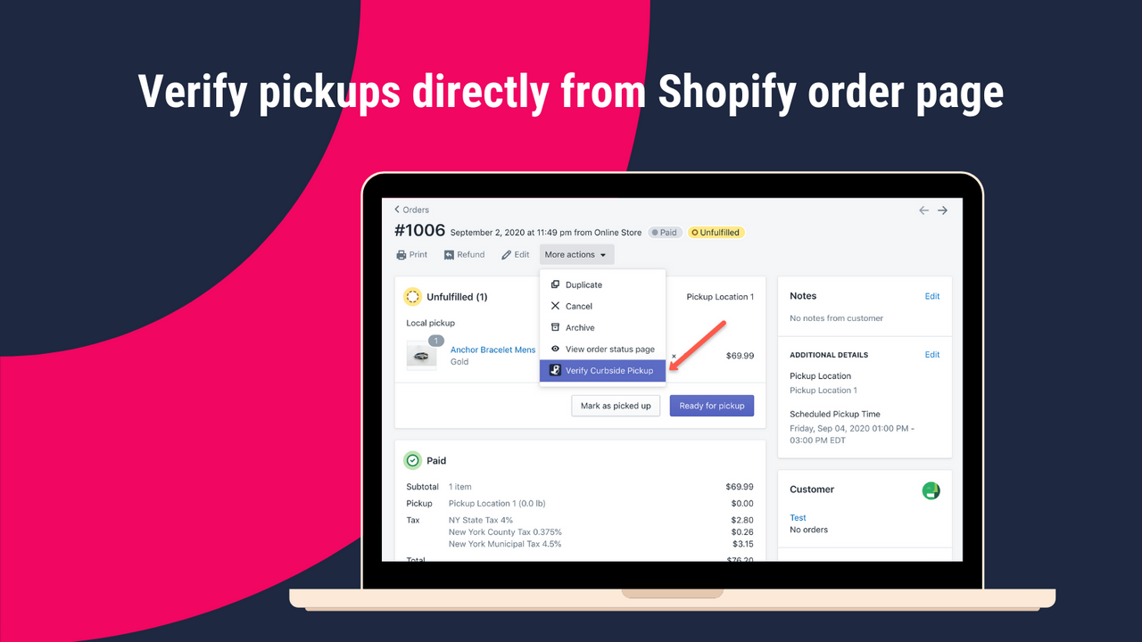 Verify pickups directly from Shopify order page