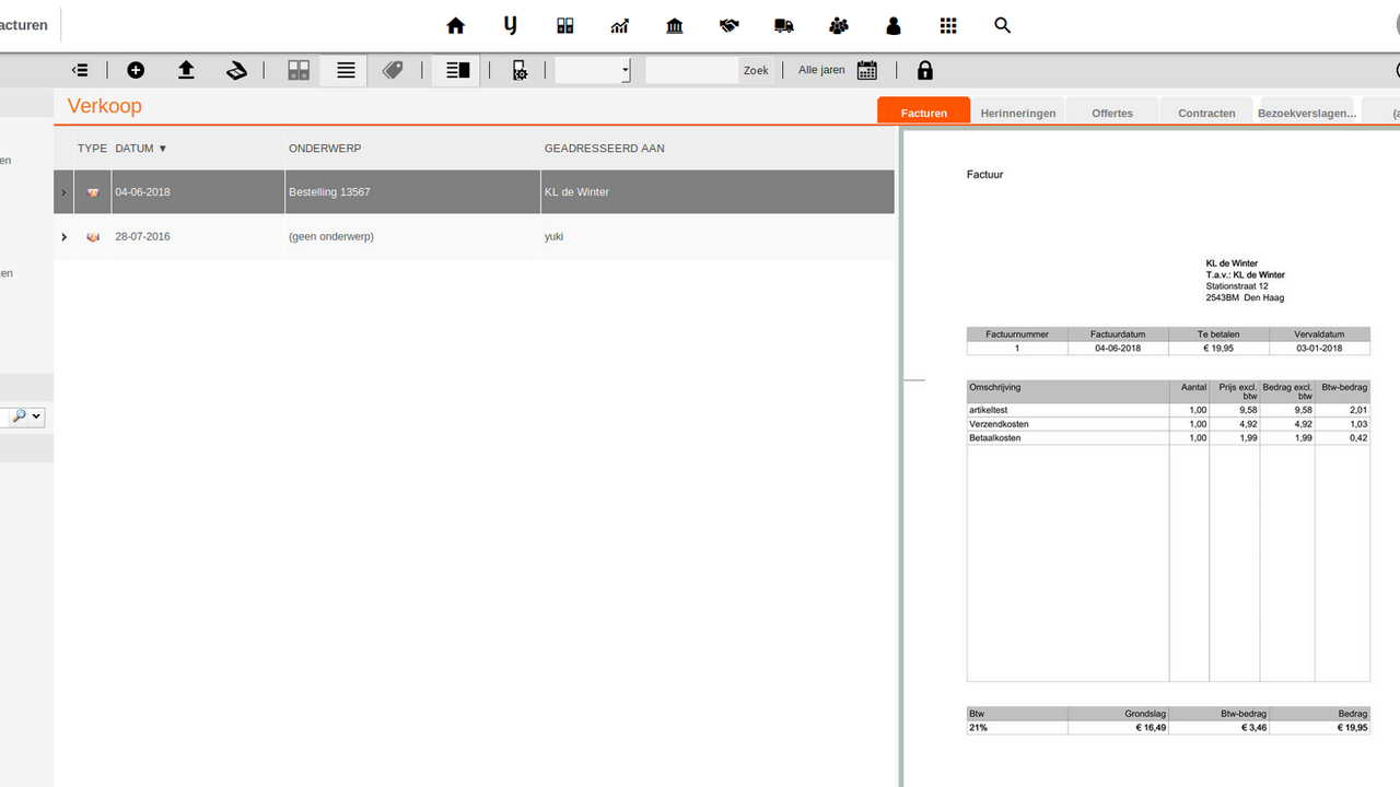 yuki facturen overzicht