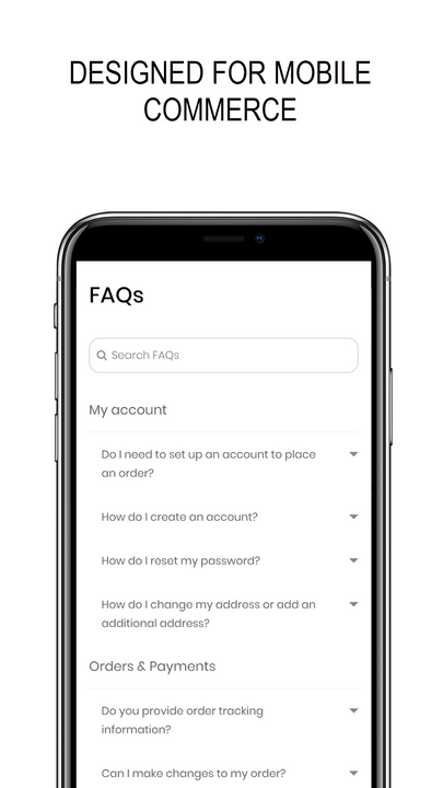 FAQ page designed for mobile commerce