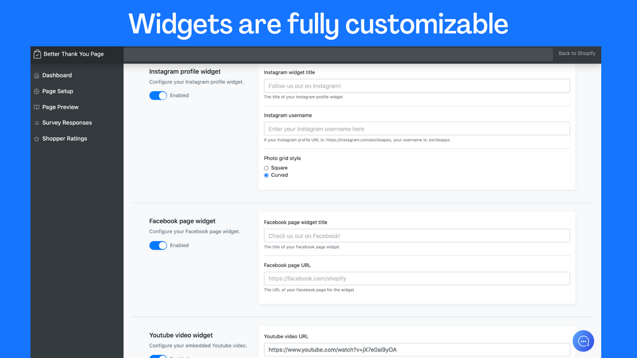customizable post purchase widgets