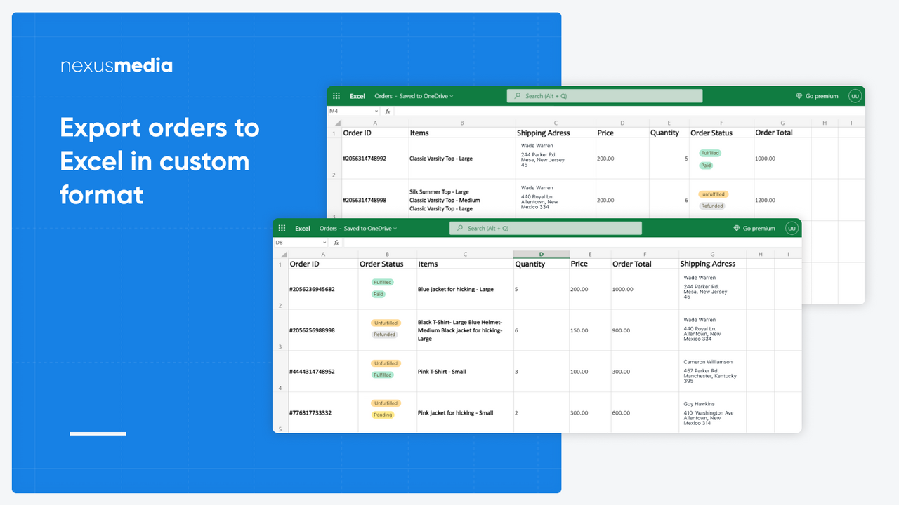 Export order’s related data in CSV or XLS exportar pedidos