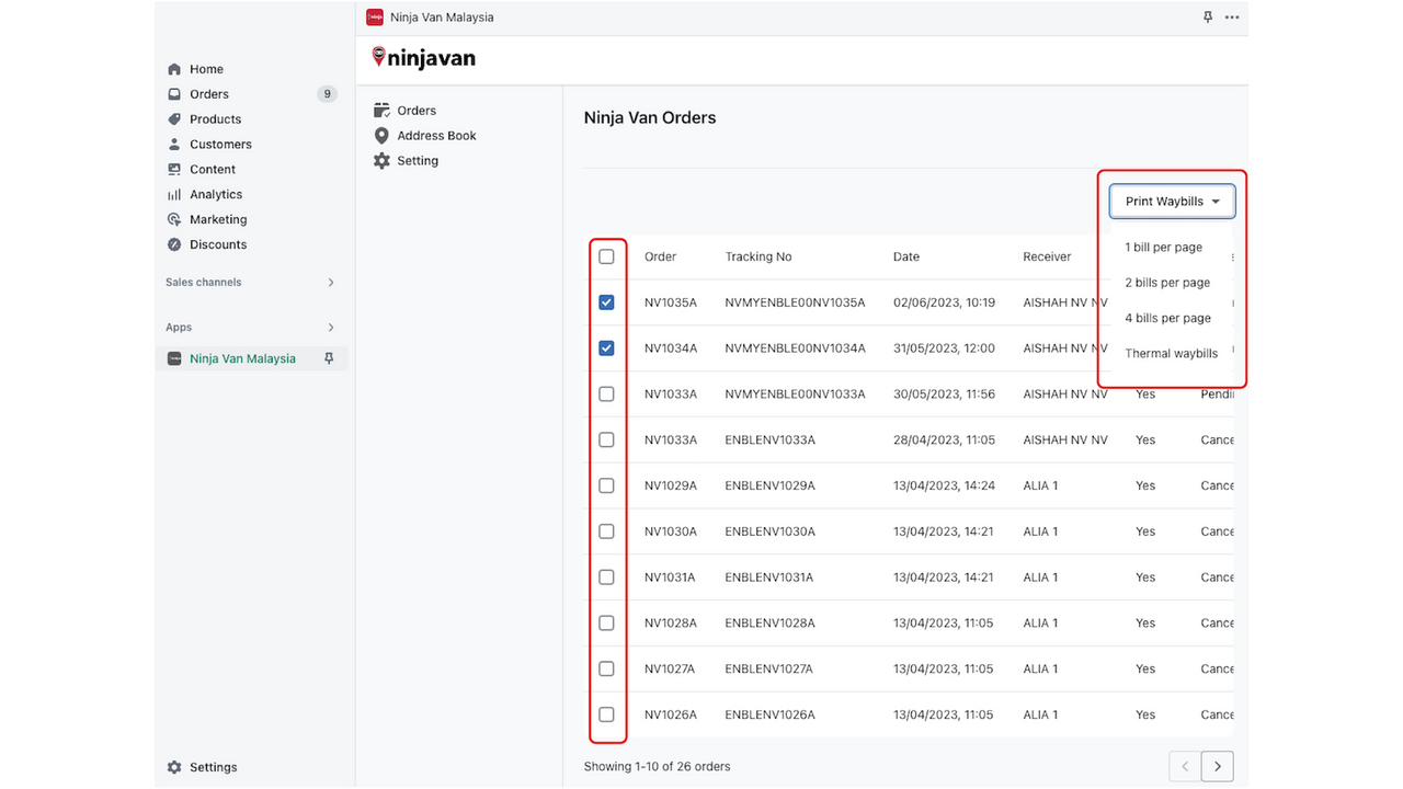 Print Waybills Directly