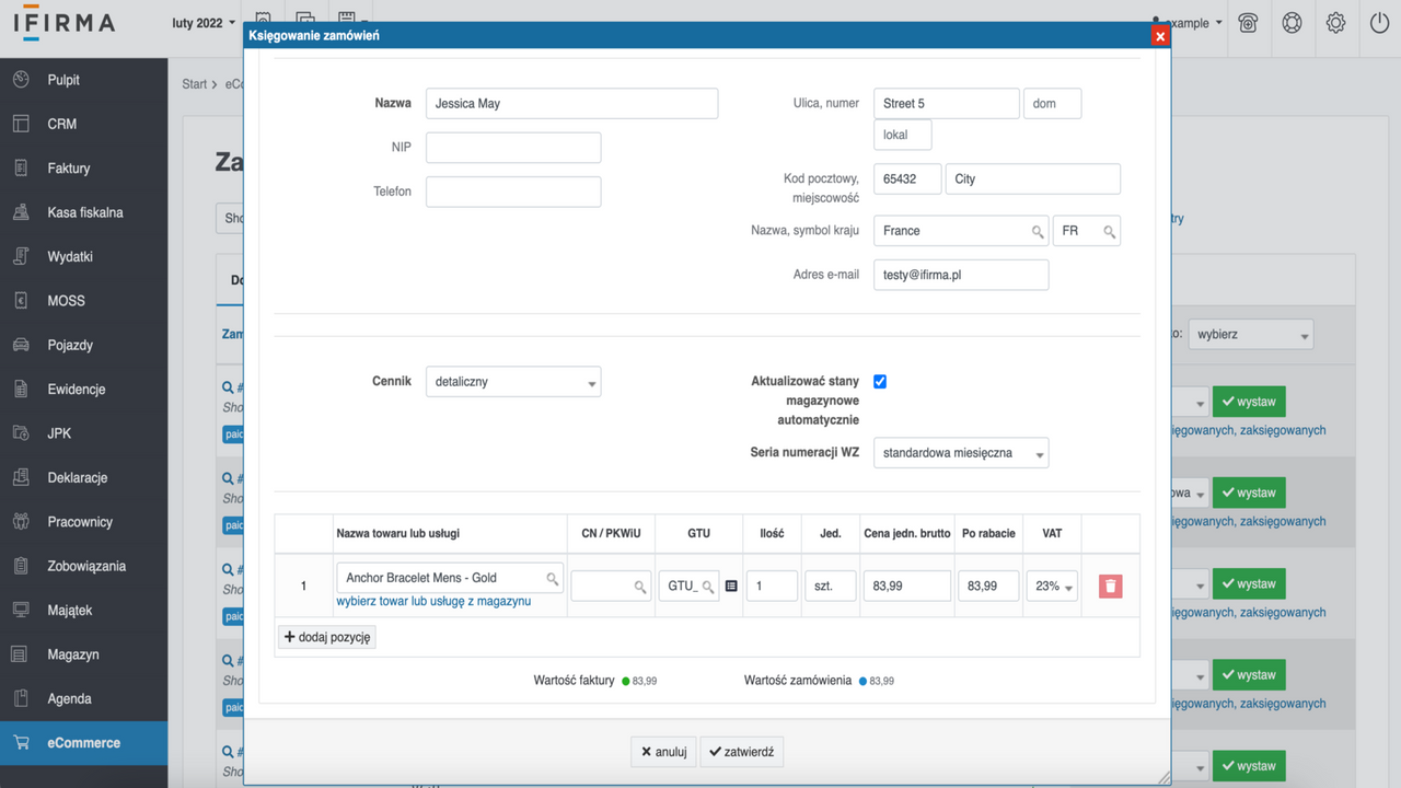 Create invoice dialog