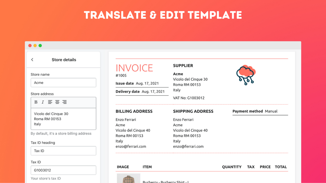 Translate & edit text in template