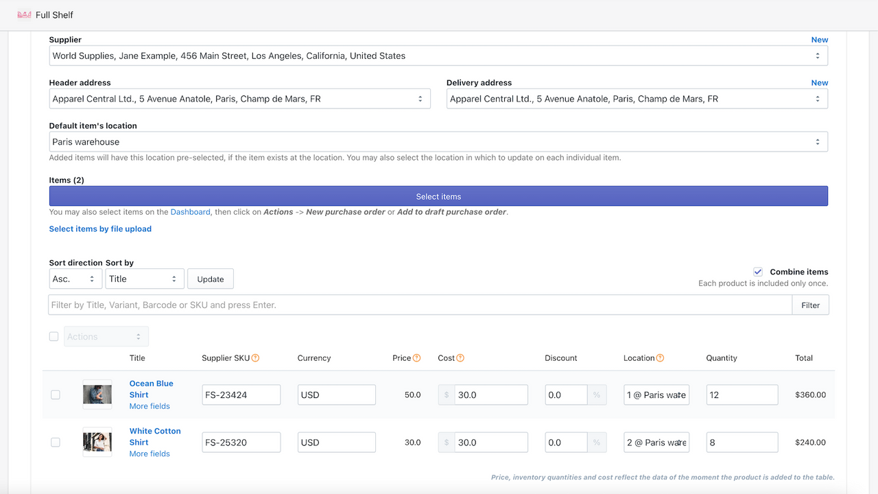 Purchase order items