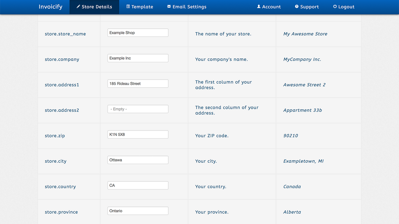 Update your store or invoice details at any time in the settings