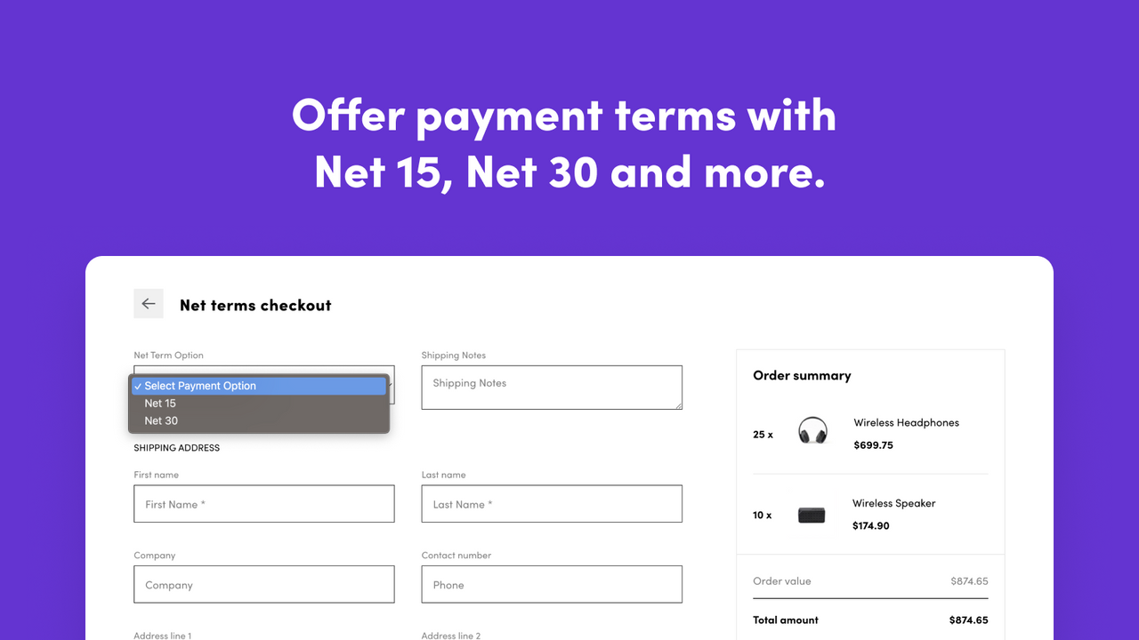 Offer payment terms with Net 15, Net 30 and more