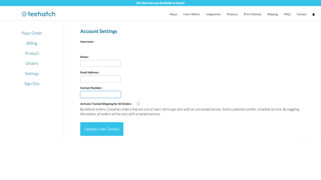 This is the main account screen to edit user information.