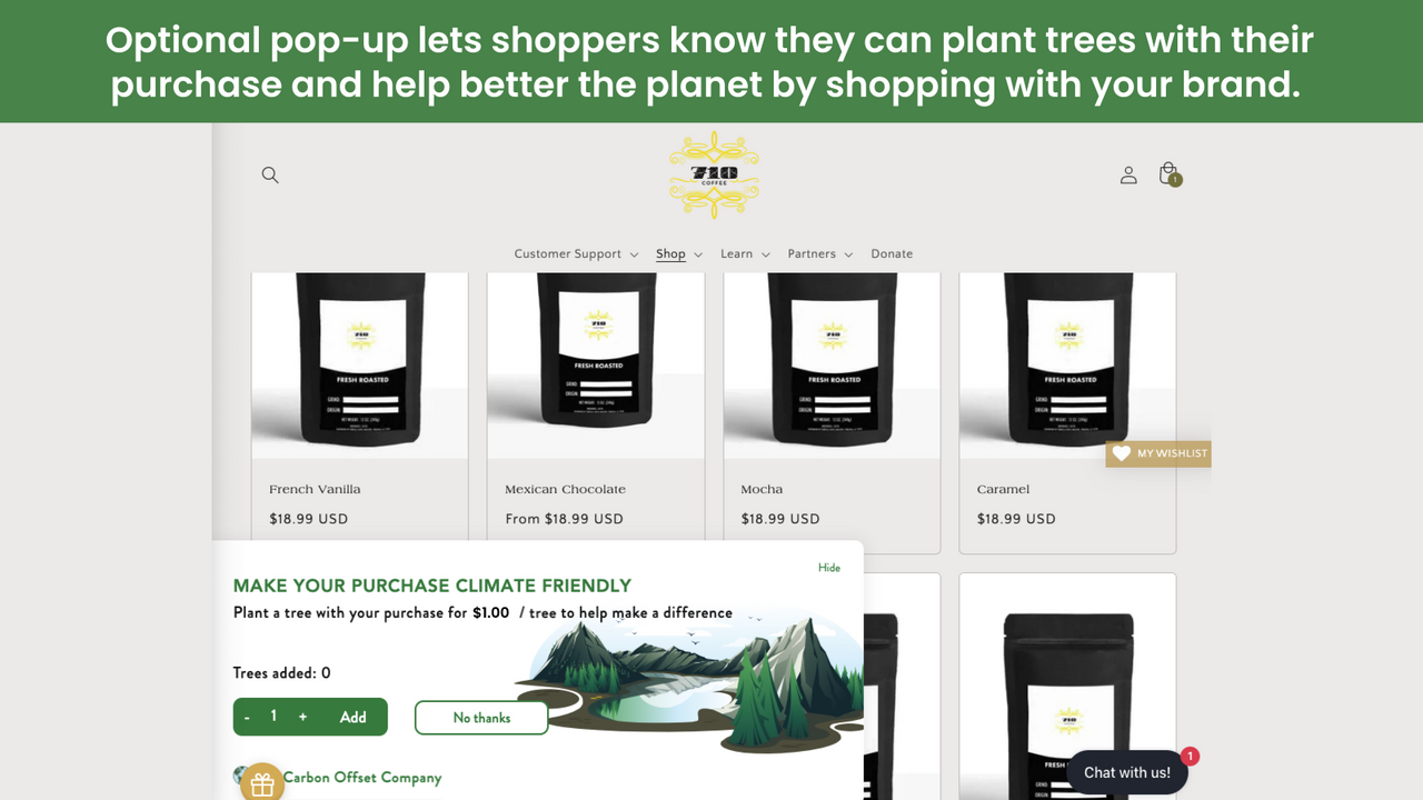 Optional Pop-Up Widget for Carbon Emission Tree Planting Offsets