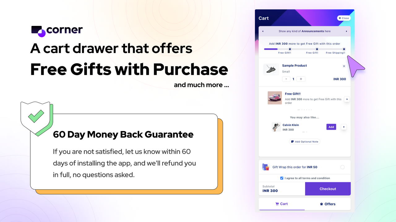 Corner Free Gift & Cart Upsell